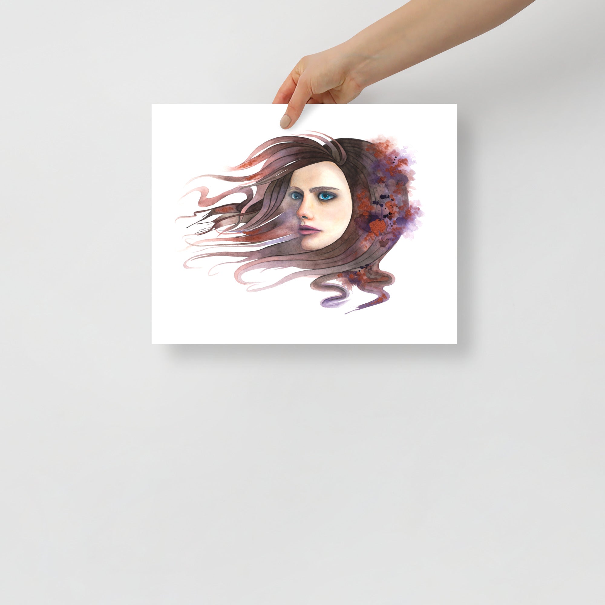 11x14 mockup of “Release,” a surreal emotional healing portrait by Paula Di Marco from her Divine Feminine watercolor series.