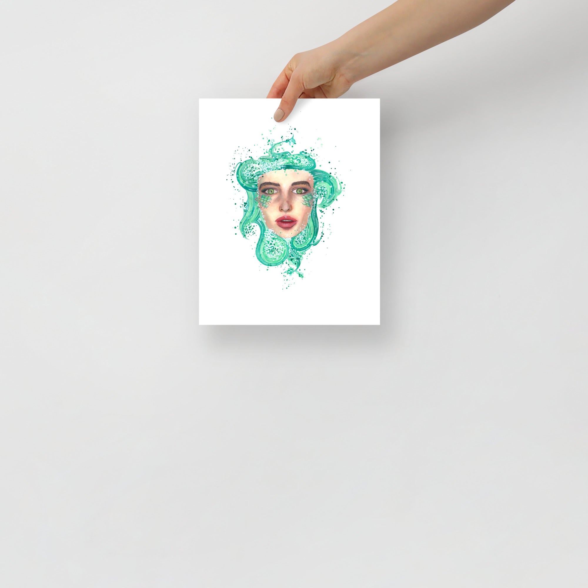 Emotional healing surrealist watercolor print of Mermaid by Paula Di Marco, featured in a compact 8x10 wall art format.