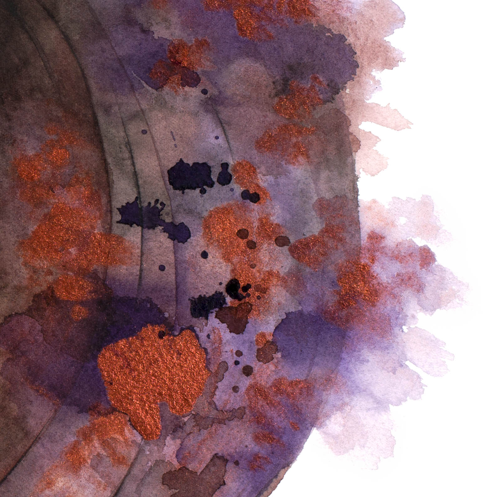 Detail shot of Paula Di Marco’s “Release,” highlighting textured watercolor patterns in auburn hair. A surreal and emotionally evocative work from the Divine Feminine collection.