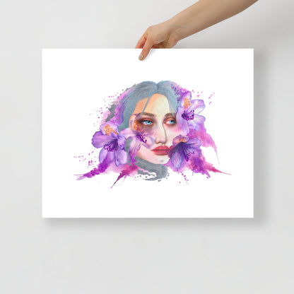 Let’s Sweep by Paula Di Marco – surreal watercolor portrait print with soft purples and expressive eyes, featured as an 11x14 giclée wall art poster. Part of the Divine Feminine collection for emotional healing and introspection.