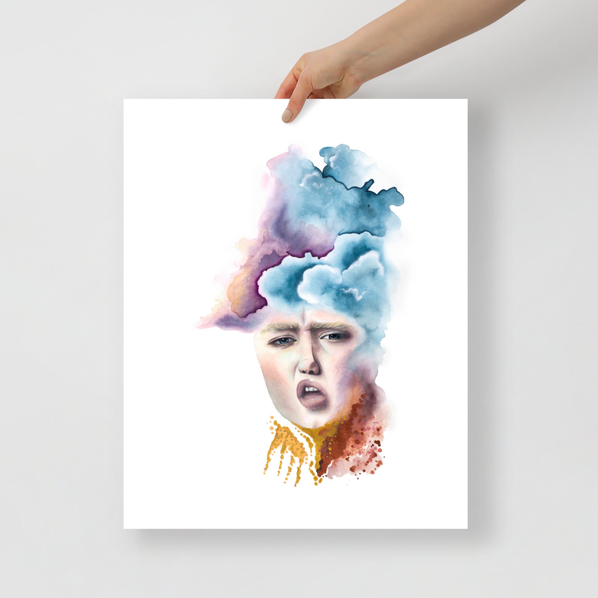 Tormented” by Paula Di Marco as a 16x20 surreal wall art print – emotionally healing watercolor from the Divine Feminine collection, perfect for introspective home décor.
