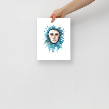 Drowning watercolor portrait by Paula Di Marco displayed in 8x10 print size, a surreal addition to healing-focused wall decor.