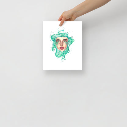 Emotional healing surrealist watercolor print of Mermaid by Paula Di Marco, featured in a compact 8x10 wall art format. Part of Divine Feminine collection.