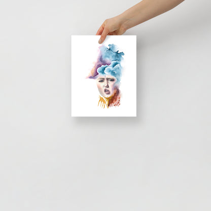 “Tormented” by Paula Di Marco displayed as an 8x10 wall art print – emotionally evocative watercolor from the Divine Feminine collection, blending mysticism and surreal healing energy.